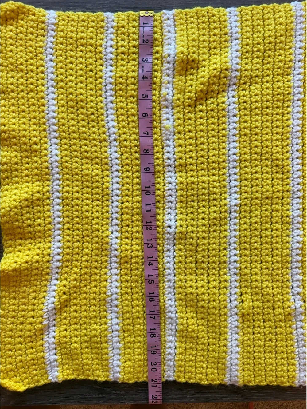 Handmade Crochet Baby Blanket Yellow White Striped Nursery Afghan 21” x 20”